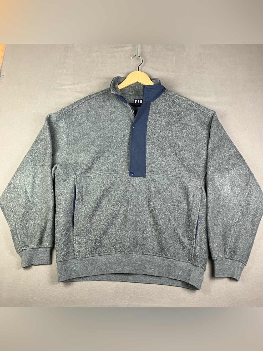 Vintage GAP Men’s Size M 1/2 Snap Fleece Pullover Sweater Gray Pockets